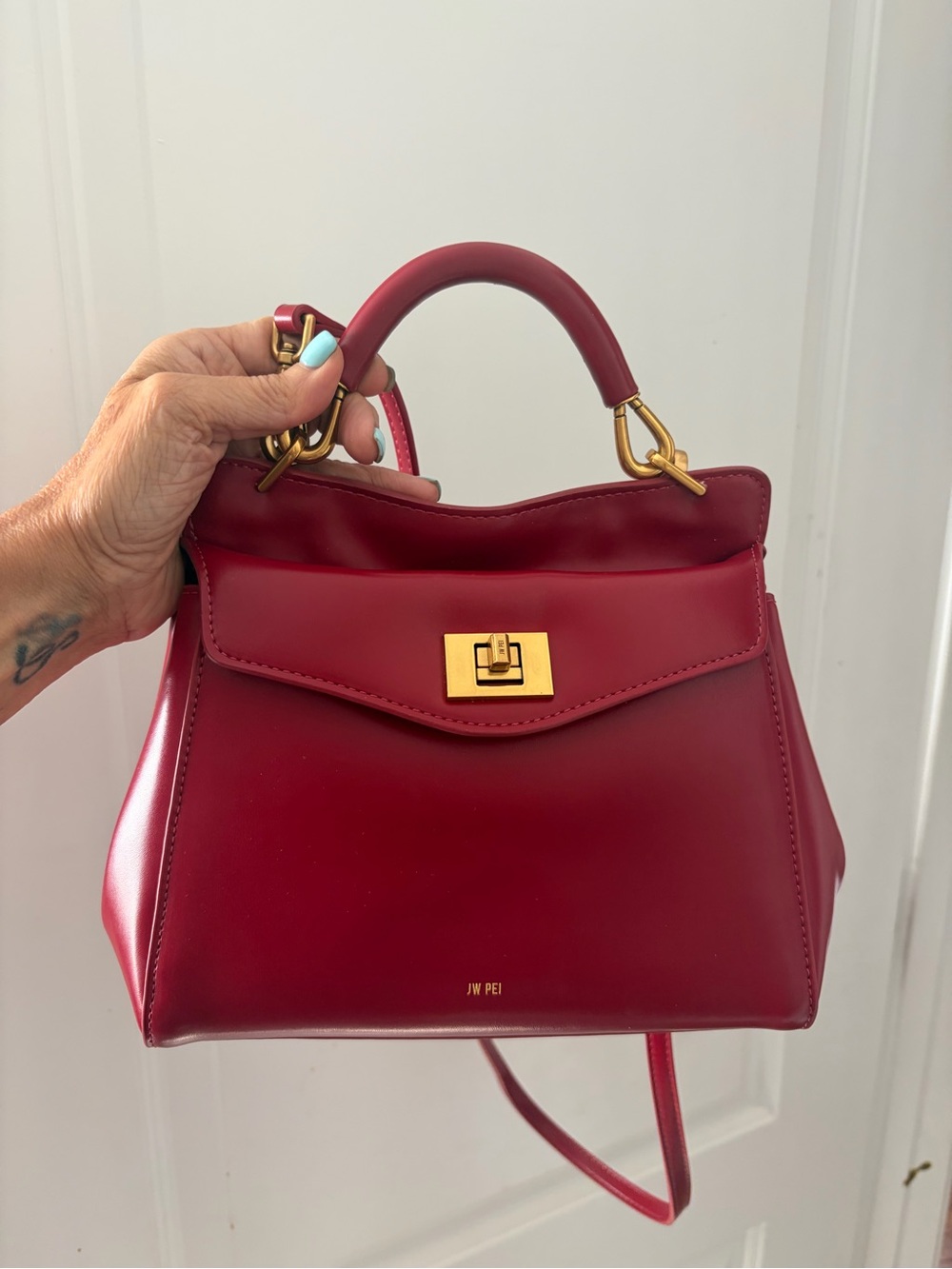 JW PEI Crimson Top-Handle Satchel with Gold Hardware